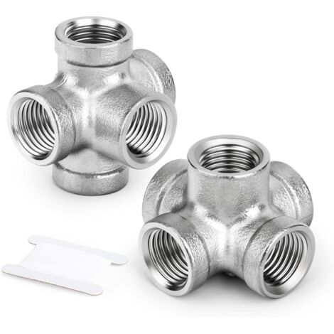 1 pièces Raccords de tuyauterie en acier inoxydable à 5 voies, 1" BSP femelle raccords Voies 1/4"BSP(2 PCS)