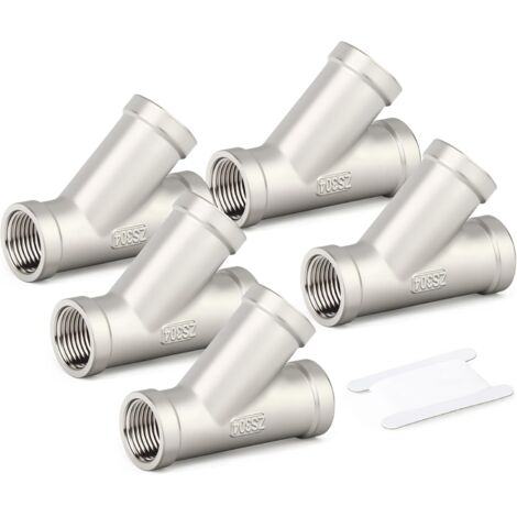 1 pièces Raccords de tuyauterie en acier inoxydable à 5 voies, 1" BSP femelle raccords Y Forme(45 Degrés) 1/2"BSP(5 PCS)