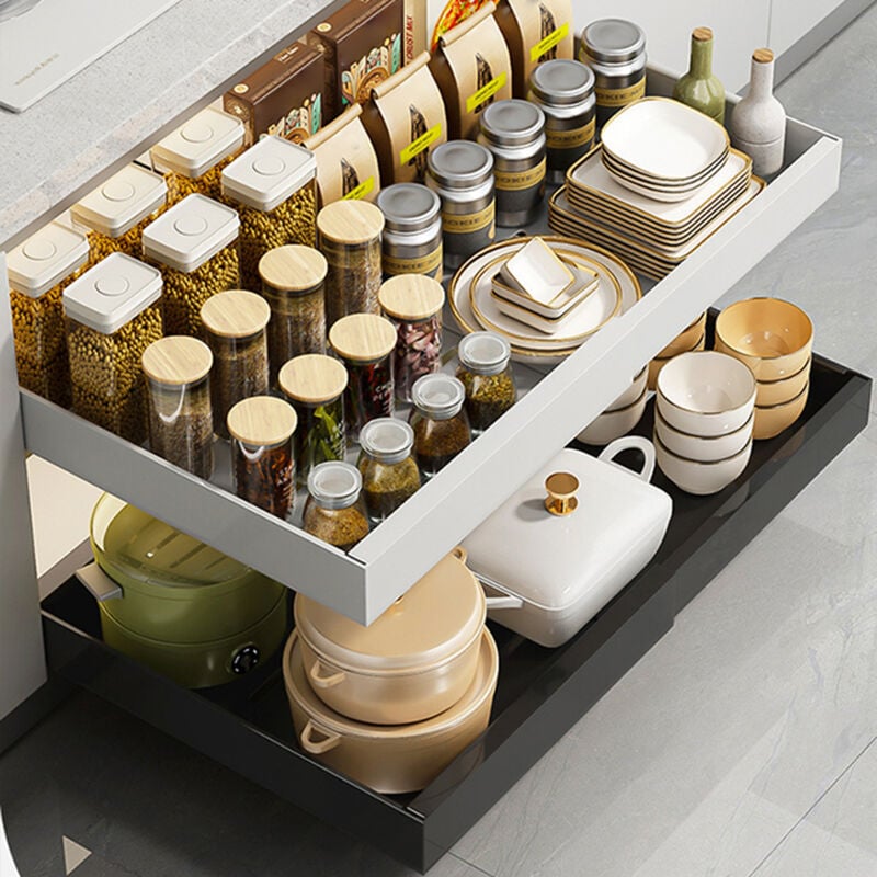 1 pièces Tiroir Coulissant Cuisine,Tiroir Télescopique,Organisateurs D'armoire Coulissants,Panier de tiroir,Organisateur Placard Cuisine,32-52cm,Noir