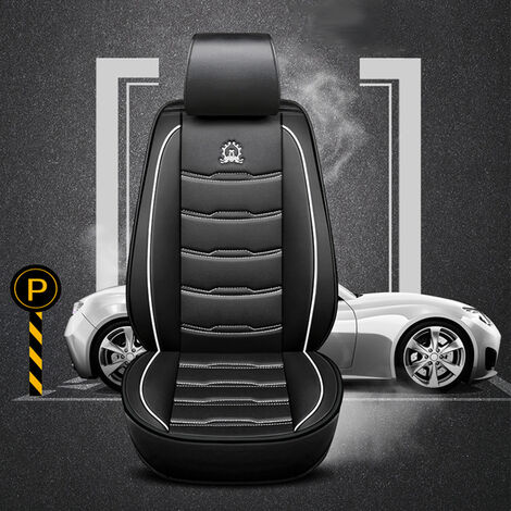 1 pieza de accesorios para coche, funda de cuero PU para asiento de coche, cojines para asiento con costura delantera (negro, blanco, estilo actualizado 5D), Coxolo