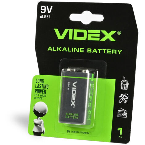 1 pile alcaline Videx 9 V 6LR61 puissante, 9 V, 600 mAh