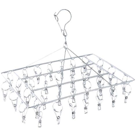 1. Pinces à linge en acier inoxydable 36 clips pour étendoir mural, support de séchage pliable, pinces robustes pour vêtements.