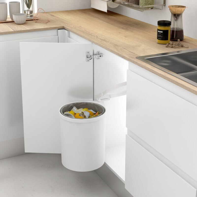 Poubelle ronde blanche R.350503 - Poubelle ronde blanche 1 compartiment pivotant