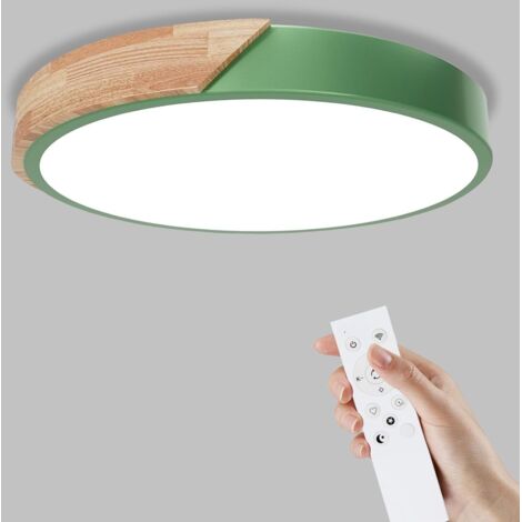 1 Plafonnier Bois,Dimmable 3000K-6000K,Chêne Naturel,Led 32W,Télécommande 2.4G,Salon Chambre