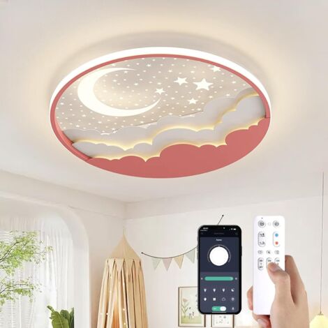 1 Plafonnier LED Étoile Et Lune Dimmable 50cm Acrylique Fer Forgé Télécommande APP Chambre Enfant