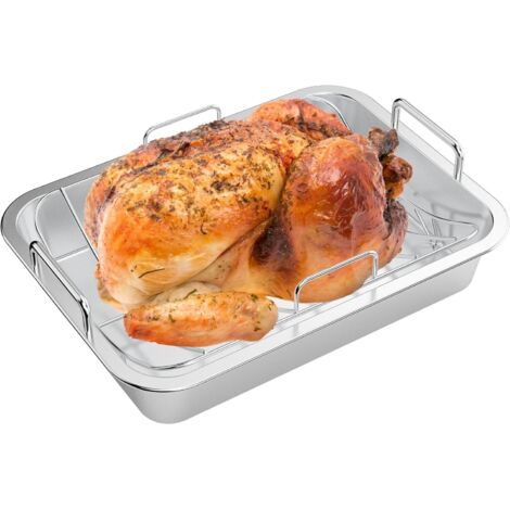 1 Plat à Rôtir, Acier Inoxydable, Grille Amovible, Cuisson Volaille, Four