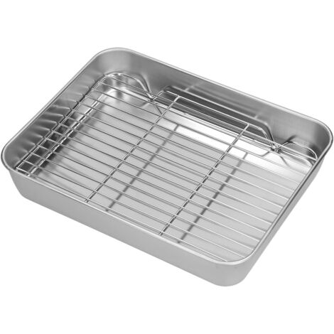1 Plat À Rôtir, Grille Acier Inoxydable, Rectangulaire 23,5x17,5cm, Pour Four, Cuisson Viande