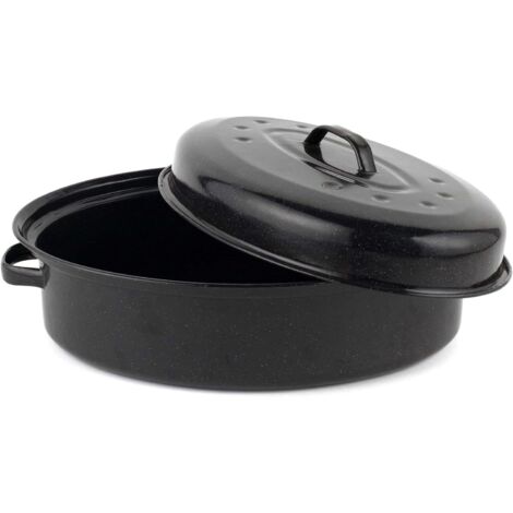 1 Plat à rôtir,Acier émaillé,Couvercle inclus,Poignées ergonomiques,Four jusqu'à 220°C,Famille