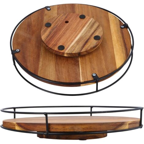 1 Plateau Tournant, Bois, Rotation 360°, Bord Métal, Cuisine Salle De Bain