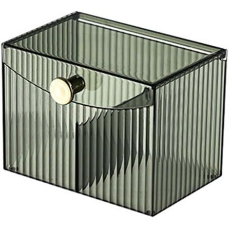 1 porta cotton fioc, scomparti in plastica trasparente per cotton fioc, organizer per trucchi con coperchio per bagno o camera da letto (verde)