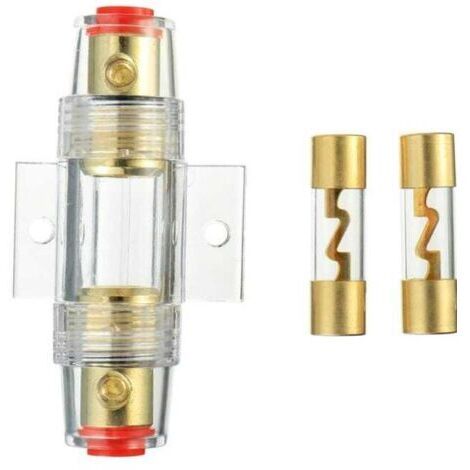 1 portafusibili in linea placcato oro AGU e 2 fusibili in vetro placcati oro AGU da 60 A per la protezione dell'alimentazione audio per autoveicoli (60 A)