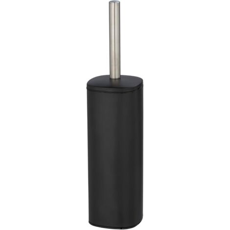 1 Porte-brosse WC, Acier Noir Mat, Couvercle, Tête Ø 8,5 cm, Salle de bain