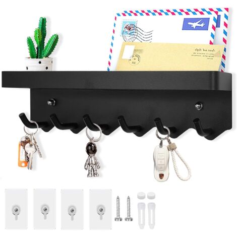 1 Porte-clés Mural, 6 Crochets, Acier Au Carbone, Auto-adhésif Ou Perçage, Entrée Cuisine Bureau