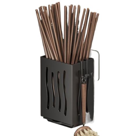 1 porte-couverts en plastique à fixation murale pour baguettes, cage, fourchette, baguettes, boîte de rangement multifonctionnelle pour cuisine (noir)