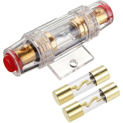 1 Porte-fusible AGU 60A Plaqué Or, 2 Fusibles Verre, Étanche ABS, Pour Audio Auto Bateau Camion