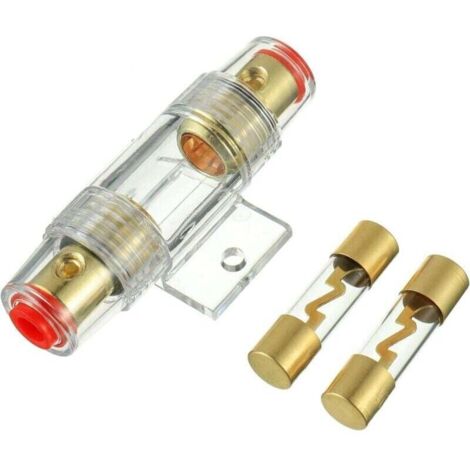 1 Porte-fusible AGU en Ligne plaqué Or et 2 fusibles AGU en Verre plaqué Or 40A pour la Protection de sécurité de l'alimentation Audio Automobile (40A)