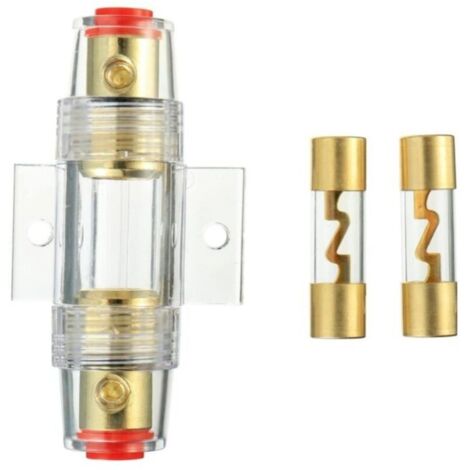 1 Porte-fusible AGU en Ligne plaqué Or et 2 fusibles AGU en Verre plaqué Or 60A pour la Protection de sécurité de l'alimentation Audio Automobile (60A)