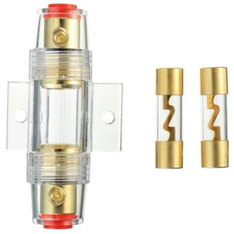 1 Porte-fusible AGU en Ligne plaqué Or et 2 fusibles AGU en Verre plaqué Or 60A pour la Protection de sécurité de l'alimentation Audio Automobile (60A)