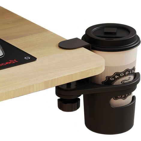 1 Porte Gobelet, Rotation 360°, Hauteur Réglable, Acier Carbone, ABS, Bureau, Fauteuil