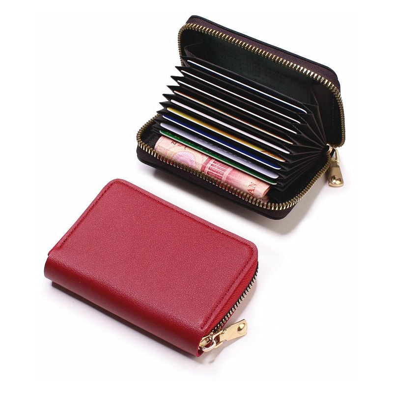 1 porte-monnaie, pochette de protection pour cartes, pochette à fermeture éclair, plusieurs emplacements pour cartes (rouge)- | 07634066232629