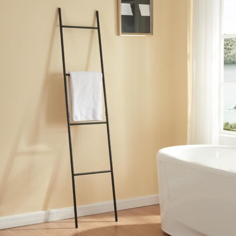 1 Porte-Serviettes, Échelle 4 Barres, Acier Noir, Design Étroit, Pour Salle de Bain et Chambre