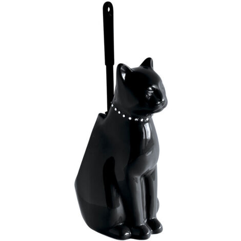 1 pot à balai + brosse WC + chat noir onyx — design français élégant pour salle de bain moderne