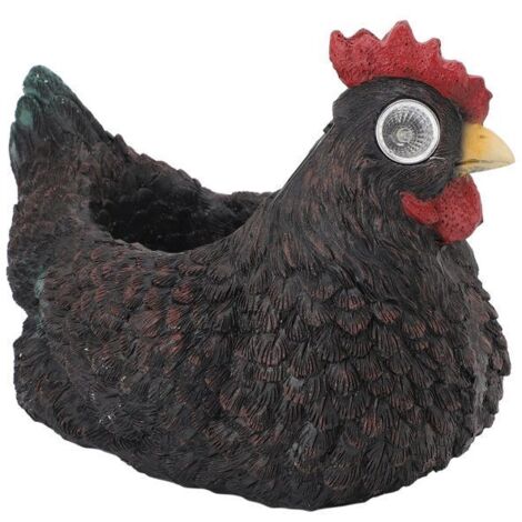1 pot de fleur forme de poule, résine, lumière solaire intégrée, décoration jardin, extérieur et intérieur