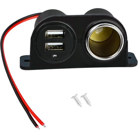 1 Prise allume-cigare USB, double port alimentation 12V-24V, lumière LED indicateur, pour voiture camion camping-car