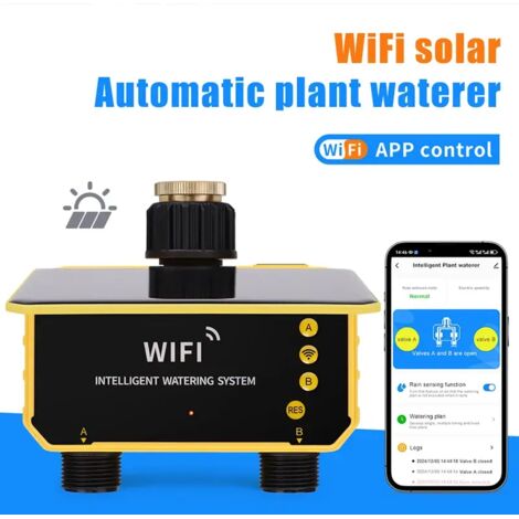 (1 prise avec Wi-Fi) Minuteur d'arrosage solaire Wi-Fi 1/2 prises, contrôle par application intelligente, système d'arrosage automatique, outil d'arrosage extérieur