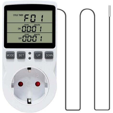 1 Prise Thermostat Avec Sonde, Écran LCD, Minuterie Cyclique, Chauffage Refroidissement, Pour Serre Aquarium Incubateur