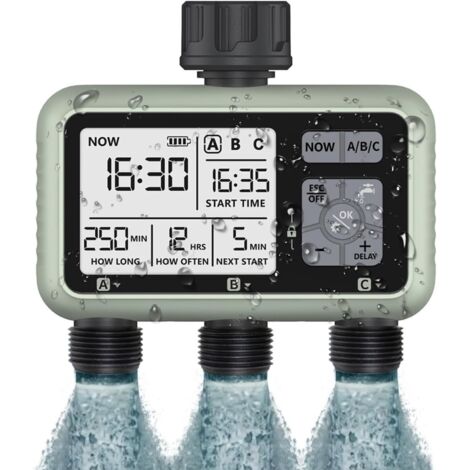 1 Programmateur Arrosage,3 Voies Indépendantes,Minuteur Automatique et Manuel,Délai de Pluie,Jardin,Pelouse