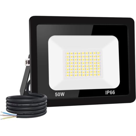 1 Projecteur Led 50w, Aluminium, Verre Trempé, Ip66, Blanc Chaud, Jardin Parking Garage
