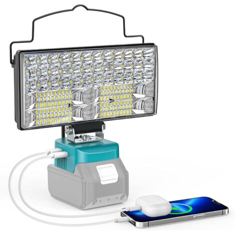 1 Projecteur LED 60W Compatible Batterie Makita 18V Double Interrupteur USB Type C Atelier Garage Chantier