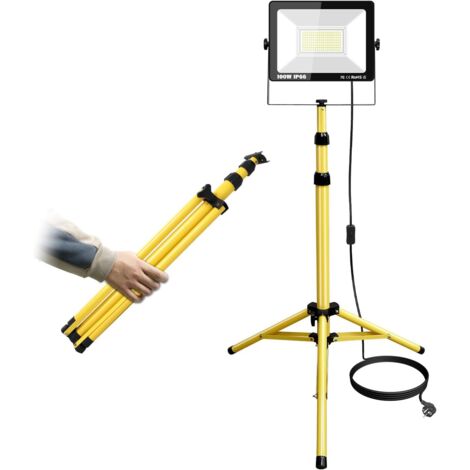 1 Projecteur Led Trépied 100W 10000LM, Aluminium IP65, Réglable 360°, Pour Chantier Garage Jardin