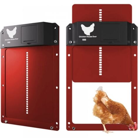 CYSLMUK 1 puerta automática roja para gallinero, puerta automática Solar para gallinero, puerta automática para gallinero de inducción con batería resistente al agua