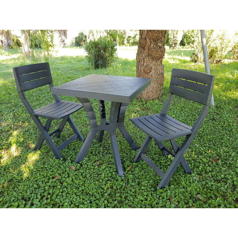 Salone - set duetto resinatavolo + 2 sedie antracite