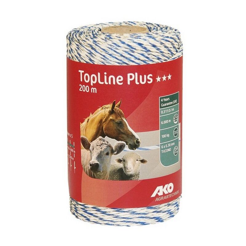 1 pz filo elettrificato tondo per recinto topline plus bianco/blu mt. 200 fili 6