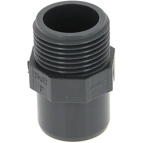 1 Raccord PVC pression, droit mâle 1 pouce, diamètre 32 mm, finition noire, pour tuyauterie