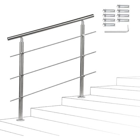 1 rampe d'escalier, acier inoxydable, 3 traverses, angle réglable, intérieur extérieur