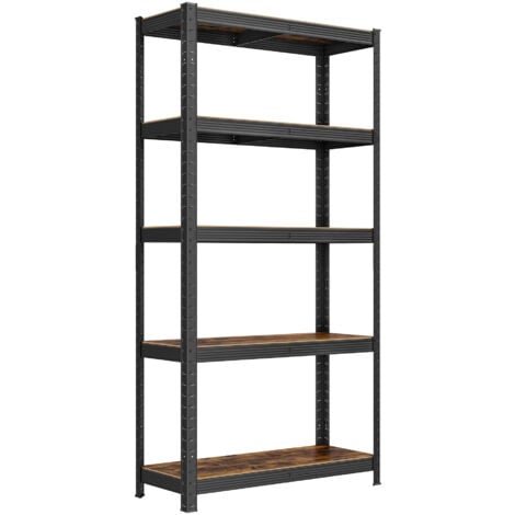 1 Rayonnage à 5 Niveaux, 75 x 30 x 150cm (L x L x H), Style Industriel, Noir et Marron Rustique
