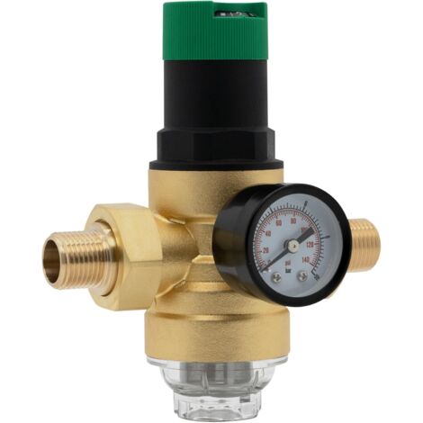 1 Réducteur de pression 3/4 pouce Laiton avec Manomètre et Filtre Inox pour Eau Domestique
