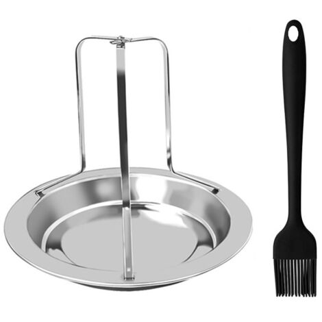 1 rejilla vertical plegable de acero inoxidable para asar pollo con bandeja de goteo para horno o parrilla (cepillo incluido)