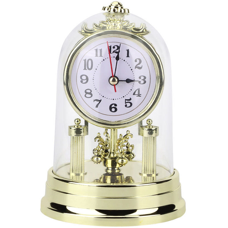 1 retro living room clock, elegant European design, silent table clock in gold finish, chic interior decoration for modern or classic interiors