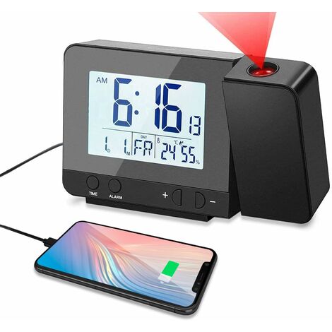 Balance Réveil Radio-Piloté LCD Argent / Noir - Horloge à Projection Et  Numérique 