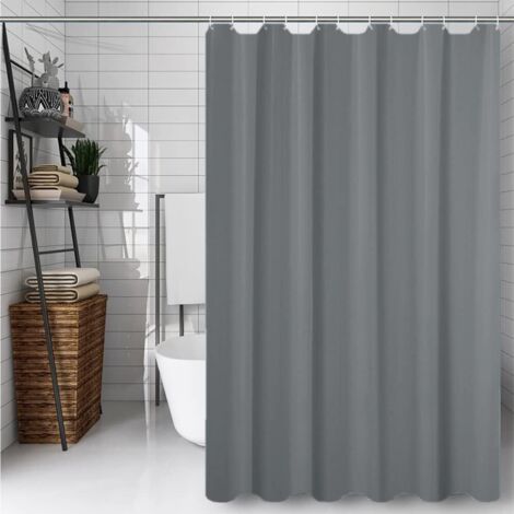 1 Rideau de douche, Polyester anti-moisissure, Œillets métal, Crochets inclus, Salle de bain