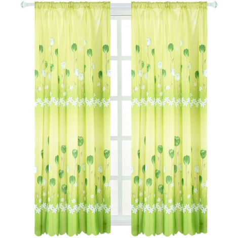 1 Rideau en Tulle Brodé Voile Transparent Vert - Écharpe pour Fenêtre - 100x200cm