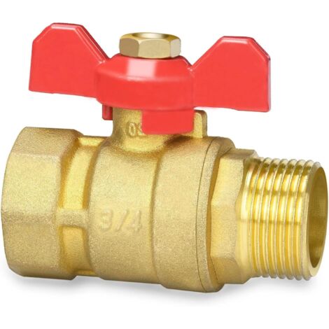 1 Robinet à tournant sphérique 3/4", laiton, poignée rouge, filetage mâle/femelle, eau huile