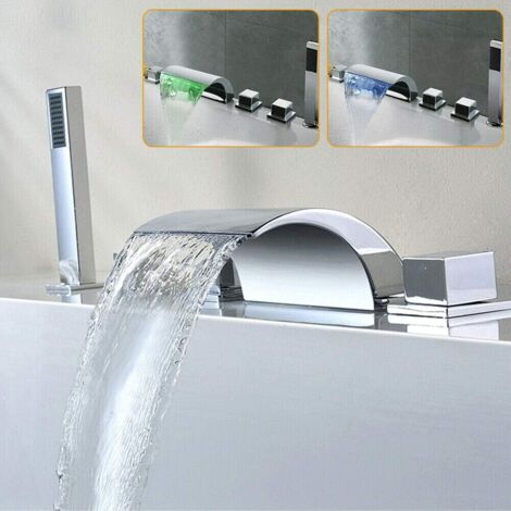 1 Robinet de baignoire, Cascade, 5 trous, Laiton, Chromé, Salle de bain