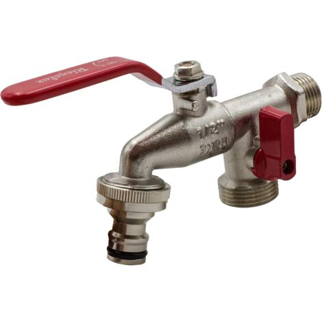 1 Robinet De Jardin Laiton Double Sortie Filetage 1/2 Pouces Raccord Rapide Arrosage