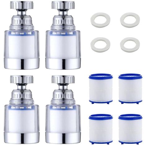 1 Robinet Filtre,Eau 360° Rotatif,Acier Inoxydable,Coton PP,Fenêtre Transparente,Cuisine Salle De Bain